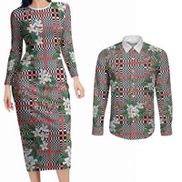 Red Binakol Motifs With Jasminum Sambac Couples Matching Long Sleeve Bodycon Dress and Long Sleeve Button Shirt Mabuhay Philippines Festival DT05 Red - Polynesian Pride