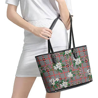 Red Binakol Motifs With Jasminum Sambac Leather Tote Bag Mabuhay Philippines Festival DT05 - Polynesian Pride