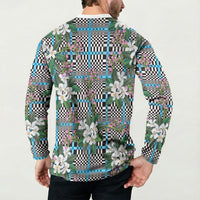 Blue Binakol Motifs With Jasminum Sambac Button Sweatshirt Mabuhay Philippines Festival DT05 - Polynesian Pride
