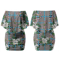 Blue Binakol Motifs With Jasminum Sambac Couples Matching Off Shoulder Short Dress and Long Sleeve Button Shirt Mabuhay Philippines Festival DT05 - Polynesian Pride