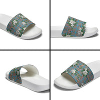 Blue Binakol Motifs With Jasminum Sambac Slide Sandals Mabuhay Philippines Festival DT05 - Polynesian Pride
