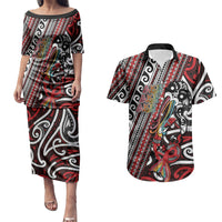 Personalised Maori Language Week Couples Matching Puletasi and Hawaiian Shirt Ake Ake Ake Tribal Patterns