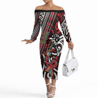 Personalised Maori Language Week Off The Shoulder Long Sleeve Dress Ake Ake Ake Tribal Patterns