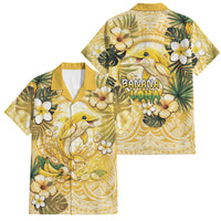 Hawaii Banana Dolphin Family Matching Puletasi and Hawaiian Shirt Cute Cosplay Naiʻa Fish Tribal Patterns DT05 Dad's Shirt - Short Sleeve Yellow - Polynesian Pride