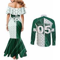 Custom Hawaii Volleyball Couples Matching Mermaid Dress and Long Sleeve Button Shirt Shaka Aloha Hand
