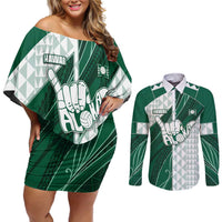 Custom Hawaii Volleyball Couples Matching Off Shoulder Short Dress and Long Sleeve Button Shirt Shaka Aloha Hand
