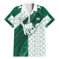 Custom Hawaii Volleyball Family Matching Long Sleeve Bodycon Dress and Hawaiian Shirt Shaka Aloha Hand DT05 Dad's Shirt - Short Sleeve Green - Polynesian Pride