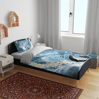Piko Hawaiian Bedding Set Blue Galaxy Spiral Plumeria Tribal Patterns