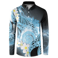 Piko Hawaiian Button Sweatshirt Blue Galaxy Spiral Plumeria Tribal Patterns