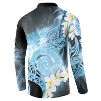 Piko Hawaiian Button Sweatshirt Blue Galaxy Spiral Plumeria Tribal Patterns