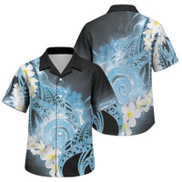 Piko Hawaiian Family Matching Off Shoulder Short Dress and Hawaiian Shirt Blue Galaxy Spiral Plumeria Tribal Patterns