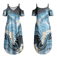 Piko Hawaiian Family Matching Summer Maxi Dress and Hawaiian Shirt Blue Galaxy Spiral Plumeria Tribal Patterns