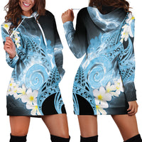 Piko Hawaiian Hoodie Dress Blue Galaxy Spiral Plumeria Tribal Patterns