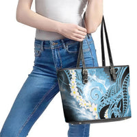 Piko Hawaiian Leather Tote Bag Blue Galaxy Spiral Plumeria Tribal Patterns