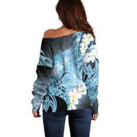 Piko Hawaiian Off Shoulder Sweater Blue Galaxy Spiral Plumeria Tribal Patterns