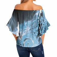 Piko Hawaiian Off Shoulder Wrap Waist Top Blue Galaxy Spiral Plumeria Tribal Patterns DT05 - Polynesian Pride