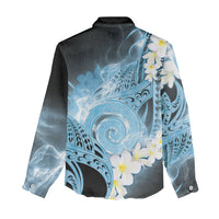 Piko Hawaiian Women Casual Shirt Blue Galaxy Spiral Plumeria Tribal Patterns
