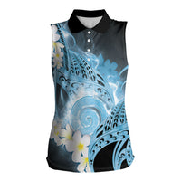 Piko Hawaiian Women Sleeveless Polo Shirt Blue Galaxy Spiral Plumeria Tribal Patterns