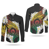 Piko Hawaiian Couples Matching Summer Maxi Dress and Long Sleeve Button Shirt Gradient Spiral Plumeria Tribal Patterns