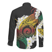 Piko Hawaiian Long Sleeve Button Shirt Gradient Spiral Plumeria Tribal Patterns