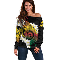 Piko Hawaiian Off Shoulder Sweater Gradient Spiral Plumeria Tribal Patterns