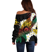 Piko Hawaiian Off Shoulder Sweater Gradient Spiral Plumeria Tribal Patterns