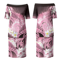 Piko Hawaiian Couples Matching Puletasi and Hawaiian Shirt Pink Galaxy Spiral Plumeria Tribal Patterns
