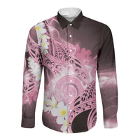 Piko Hawaiian Long Sleeve Button Shirt Pink Galaxy Spiral Plumeria Tribal Patterns