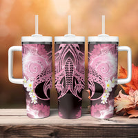 Piko Hawaiian Tumbler With Handle Pink Galaxy Spiral Plumeria Tribal Patterns