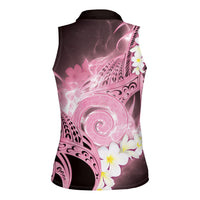 Piko Hawaiian Women Sleeveless Polo Shirt Pink Galaxy Spiral Plumeria Tribal Patterns