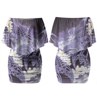 Piko Hawaiian Couples Matching Off Shoulder Short Dress and Hawaiian Shirt Purple Galaxy Spiral Plumeria Tribal Patterns