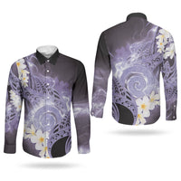Piko Hawaiian Couples Matching Off The Shoulder Long Sleeve Dress and Long Sleeve Button Shirt Purple Galaxy Spiral Plumeria Tribal Patterns