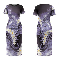 Piko Hawaiian Couples Matching Short Sleeve Bodycon Dress and Hawaiian Shirt Purple Galaxy Spiral Plumeria Tribal Patterns