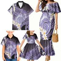 Piko Hawaiian Family Matching Mermaid Dress and Hawaiian Shirt Purple Galaxy Spiral Plumeria Tribal Patterns