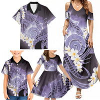 Piko Hawaiian Family Matching Summer Maxi Dress and Hawaiian Shirt Purple Galaxy Spiral Plumeria Tribal Patterns