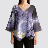 Piko Hawaiian Kimono Sleeve Blouse Purple Galaxy Spiral Plumeria Tribal Patterns