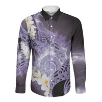 Piko Hawaiian Long Sleeve Button Shirt Purple Galaxy Spiral Plumeria Tribal Patterns