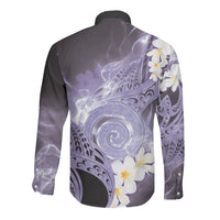 Piko Hawaiian Long Sleeve Button Shirt Purple Galaxy Spiral Plumeria Tribal Patterns