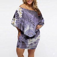 Piko Hawaiian Off Shoulder Short Dress Purple Galaxy Spiral Plumeria Tribal Patterns