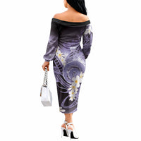 Piko Hawaiian Off The Shoulder Long Sleeve Dress Purple Galaxy Spiral Plumeria Tribal Patterns