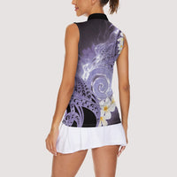 Piko Hawaiian Women Sleeveless Polo Shirt Purple Galaxy Spiral Plumeria Tribal Patterns