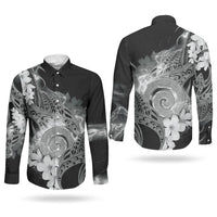 Piko Hawaiian Couples Matching Off Shoulder Maxi Dress and Long Sleeve Button Shirt Monochrome Galaxy Spiral Plumeria Tribal Patterns