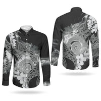 Piko Hawaiian Couples Matching Puletasi and Long Sleeve Button Shirt Monochrome Galaxy Spiral Plumeria Tribal Patterns