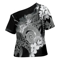Piko Hawaiian Cross Shoulder Shirt Monochrome Galaxy Spiral Plumeria Tribal Patterns