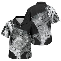 Piko Hawaiian Family Matching Off The Shoulder Long Sleeve Dress and Hawaiian Shirt Monochrome Galaxy Spiral Plumeria Tribal Patterns