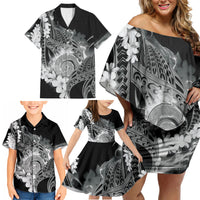 Piko Hawaiian Family Matching Off Shoulder Short Dress and Hawaiian Shirt Monochrome Galaxy Spiral Plumeria Tribal Patterns