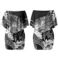 Piko Hawaiian Family Matching Off Shoulder Short Dress and Hawaiian Shirt Monochrome Galaxy Spiral Plumeria Tribal Patterns