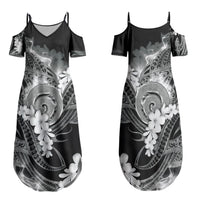 Piko Hawaiian Family Matching Summer Maxi Dress and Hawaiian Shirt Monochrome Galaxy Spiral Plumeria Tribal Patterns