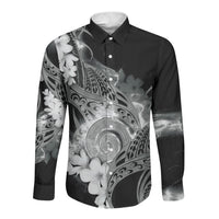 Piko Hawaiian Long Sleeve Button Shirt Monochrome Galaxy Spiral Plumeria Tribal Patterns