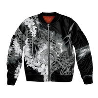 Piko Hawaiian Sleeve Zip Bomber Jacket Monochrome Galaxy Spiral Plumeria Tribal Patterns